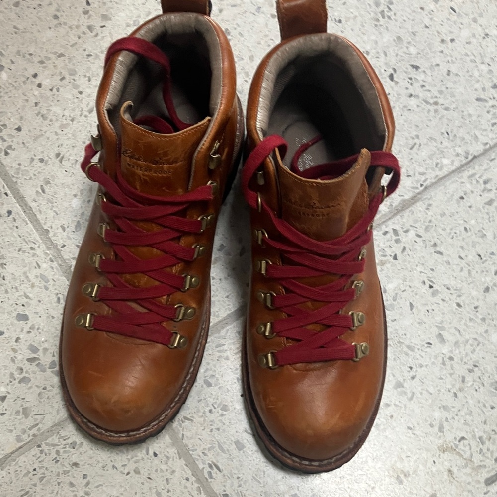 Eddie Bauer Men's Tan Leather Boots with Red Laces